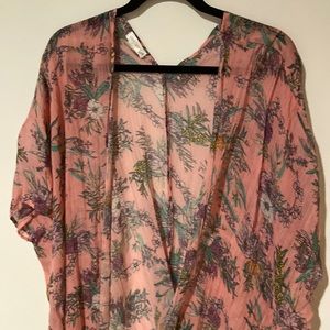 Sole Society Kimono - Pink with Blue Flowers